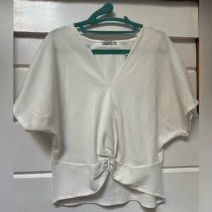 Zara White Textures Wide Short Sleeve Top